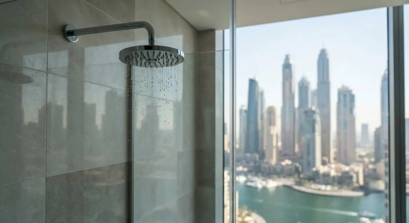 "Low water pressure shower in Dubai Marina high-rise apartment