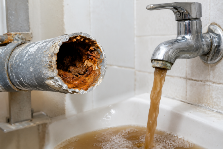Galvanized pipe corrosion brown water Motor City apartment Dubai
